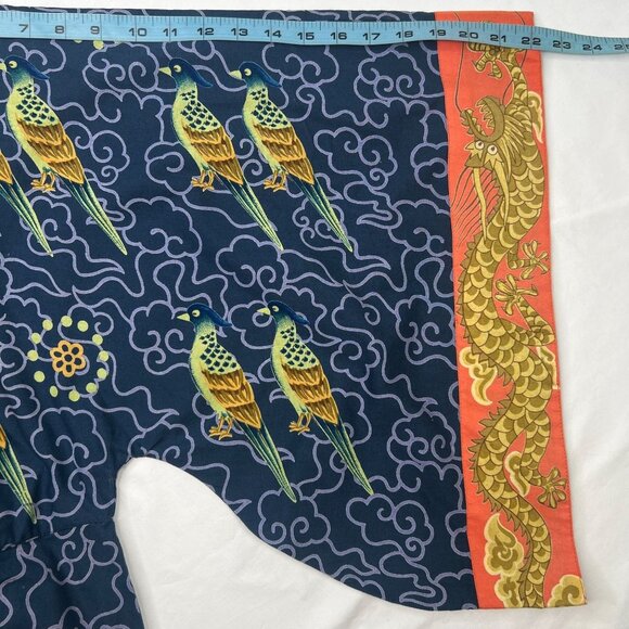 J Peterman Company Imperial Dragon Kimono Dress Faux Wrap Cotton Blue Print S/M - Picture 8 of 13